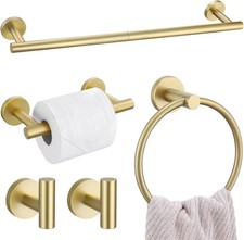 5 Pieces Brushed Gold Towel Bar Set, Upgraded Round Bathroom Hardware