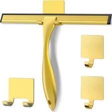 Stainless Steel Shower Squeegee for Glass Door with 3 Adhesive Hook, Glass Cl...