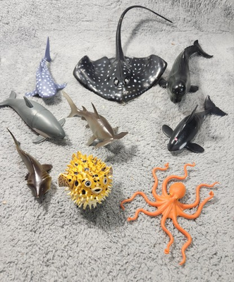 #ad #ad Lot of 9 Assorted Ocean Marine Life Animal Plastic Toys Shark Whale Dolphin $25.00