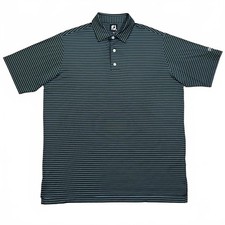 FJ FootJoy Mens Black Blue Striped Golf Performance Polo Shirt Size XL