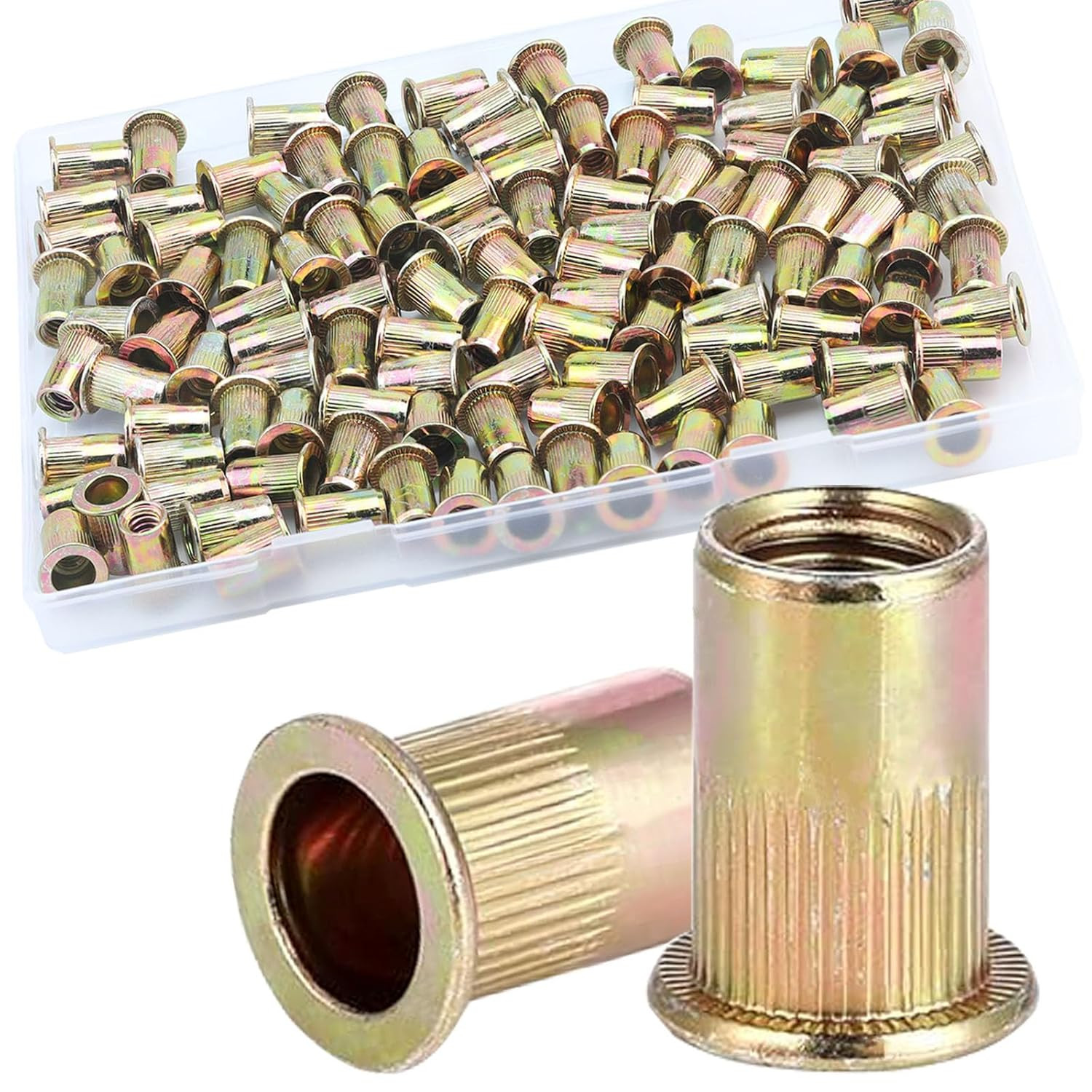1/4 Rivet Nut, 115Pcs Carbon Steel Zinc Rivet Nuts 1/4-20, 1/4 20 Threaded Inser