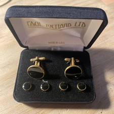 Cufflink Set Plus Black Onyx Style With Gold Faux Finish