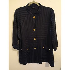 Misook Navy Textured Knit Blazer-Cardigan with Gold Buttons Sz XL