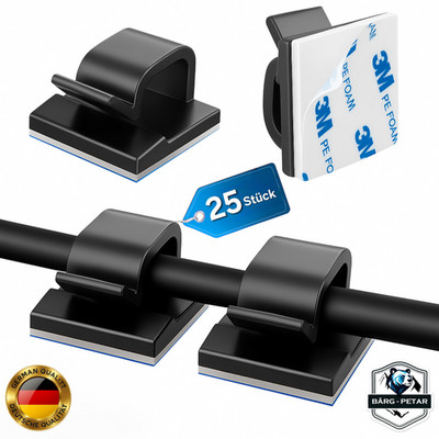 25x Kabelhalter selbstklebend 3M Kabel Clip Halterung transparent schwarz weiß