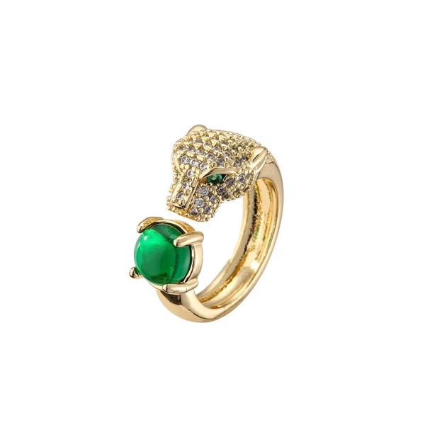 Leopardenkopf Ring Gold 18K Vergoldet Verstellbar Zirkonia Perle Damen Ring-image