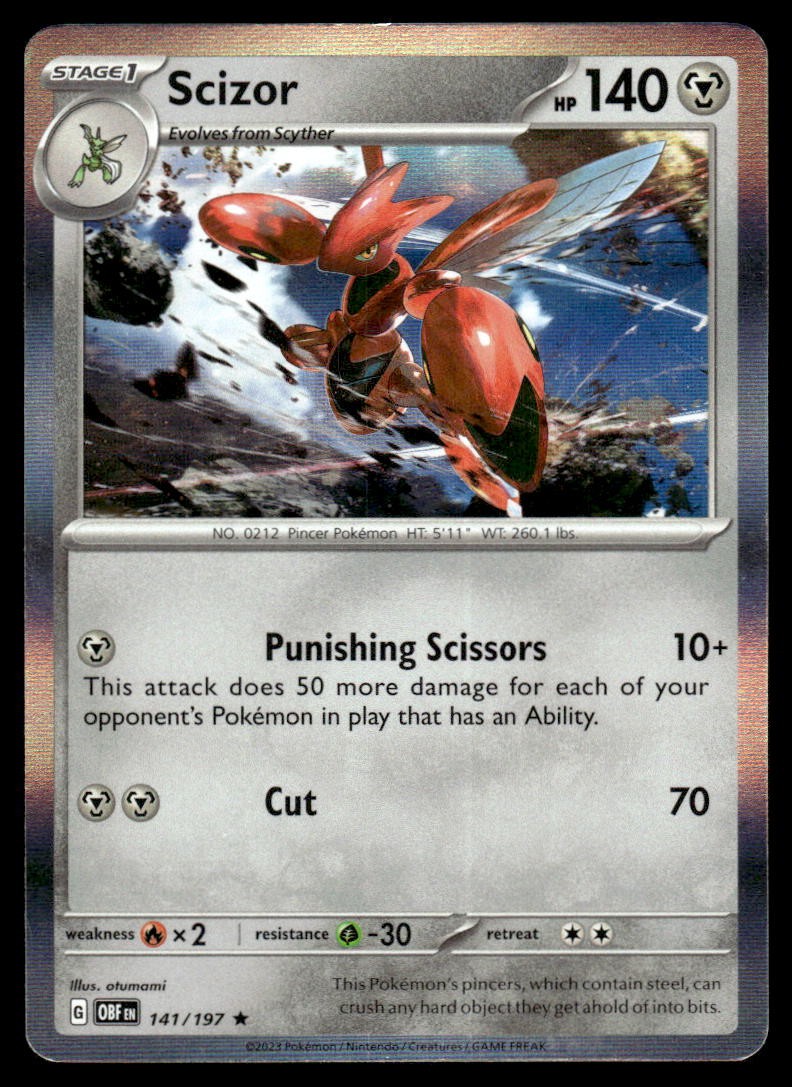 Scizor 141/197 Rare Obsidian Flames Pokemon Holo Heavily Played
