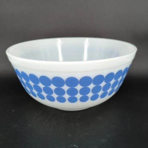 Vintage Pyrex Blue Polka Dot Mixing Bowl 8 3/4" # 403 2 1/2 Qt. White & Blue