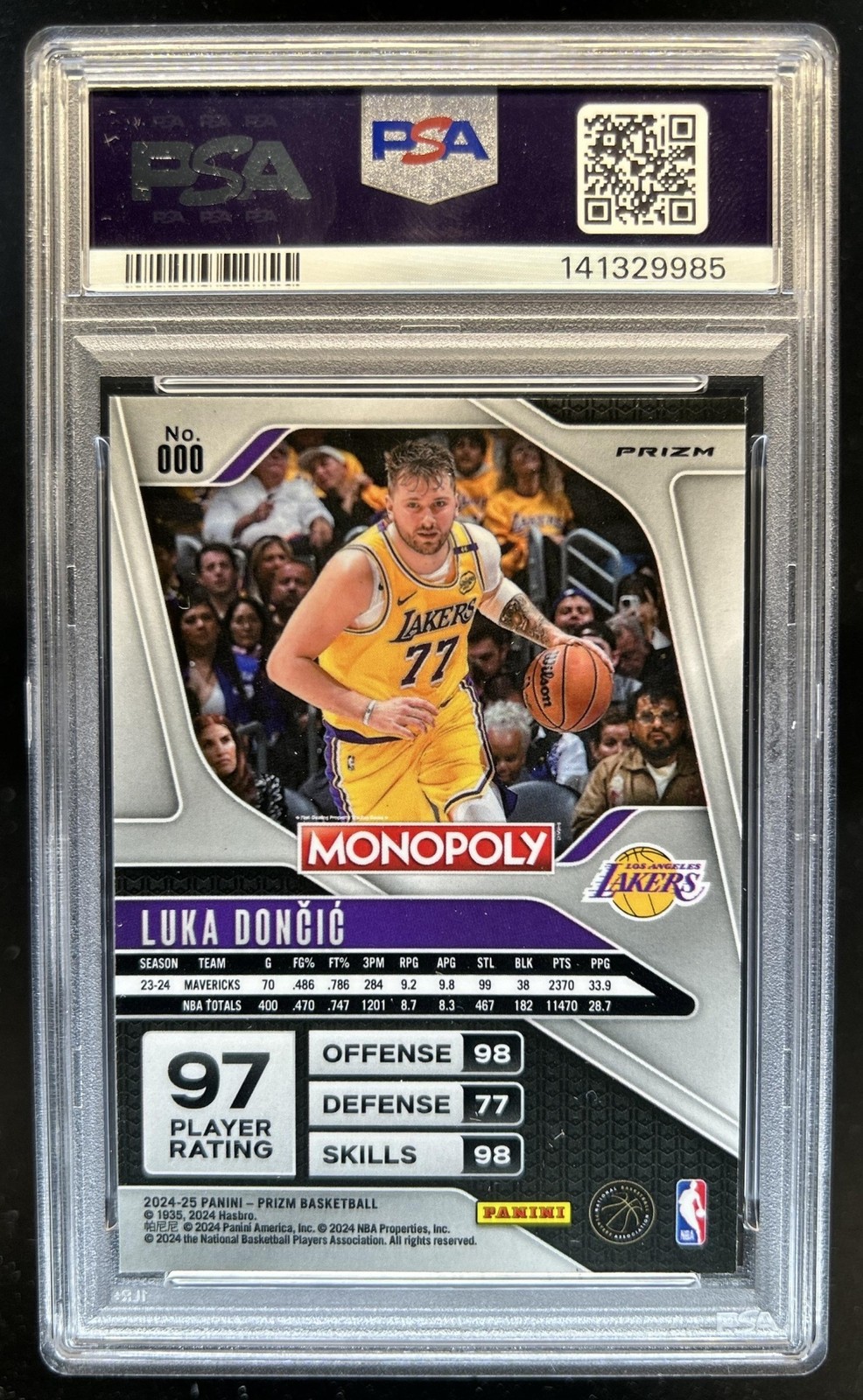 2024-25 Panini Prizm Monopoly Luka Doncic Free Parking #000 Lakers PSA 9 view 2