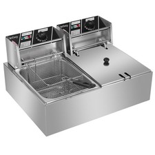 12L Electric Deep Fryer Double Cylinder w/Removable Basket for Home Commercial