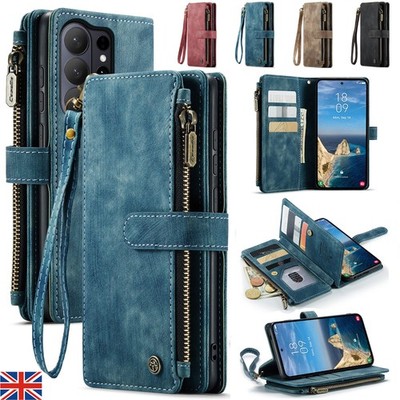 Reißverschluss Leder Brieftasche Etui für Samsung Galaxy S23/S24/25/S26 Ultra Karten Geldbörse Cover