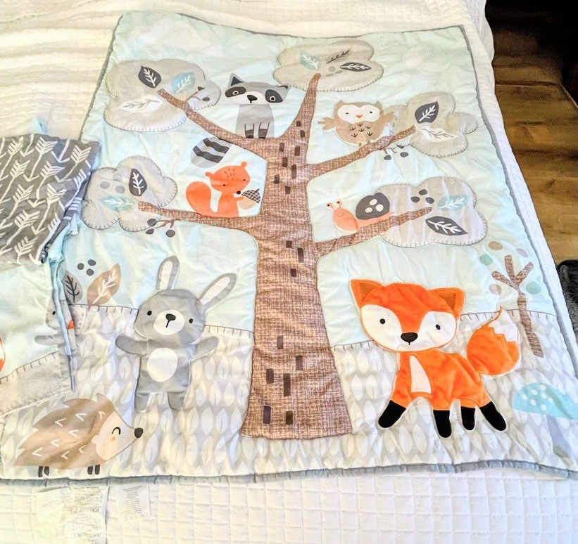 Lambs & Ivy Woodland Crib Bedding Set Quilt Crib Skirt Light Blanket Swaddle Fox