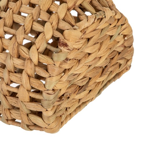 Cesta colgante tejida a mano jacinto de agua mango de cuero sintético almacenamiento decorativo - Imagen 14 de 15