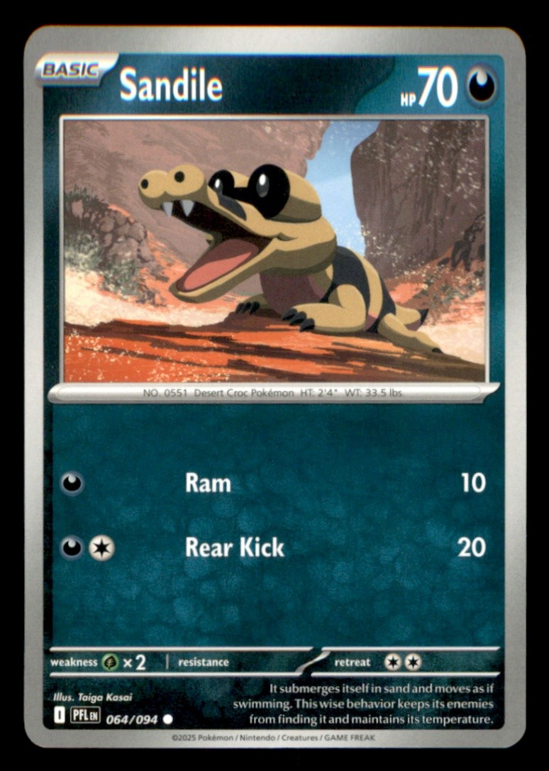 Sandile Common ME02: Phantasmal Flames 064/094 NM Normal Pokemon