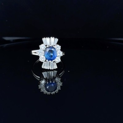 750 Weißgold Saphir Brillant Ring | 1,50 ct Saphir | ca. 1,80 ct Diamanten