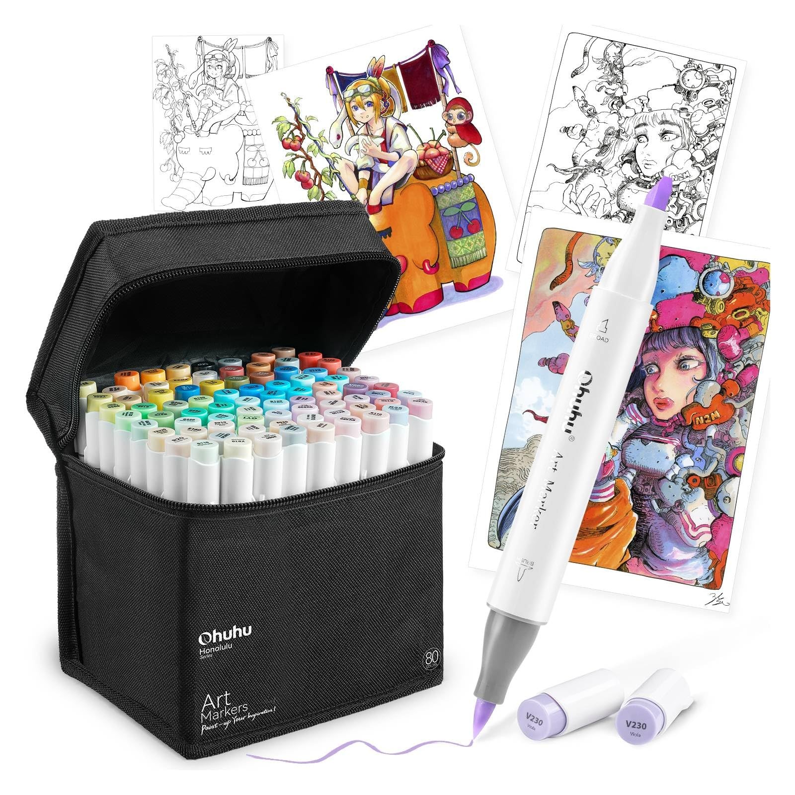 Ohuhu Illustration Marker Brush Type 80color Bold Pastel Honolulu