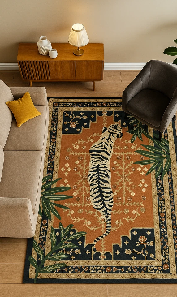 Большой шерстяной ковер тигр 8x10 ручной работы сафари дизайн гостиная - Изображение 2 из 4