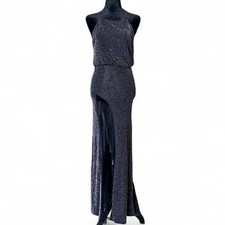 Y2K Bodycon Silver Maxi Dress – Glam Mesh Slit [S]