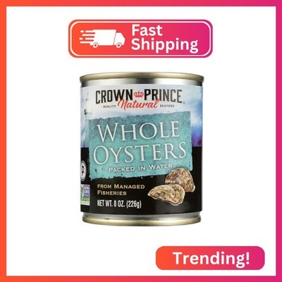 Crown Prince, Natural Whole Oysters Packed in Water, 8 oz
