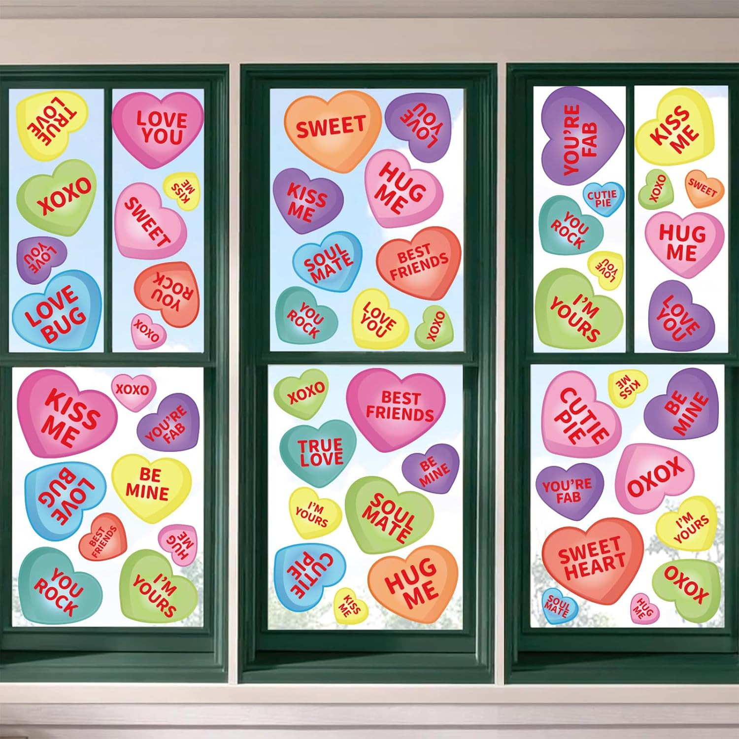 Whaline 162-Piece Valentine's Day Window Clings Kit - 18 Colorful Sheets