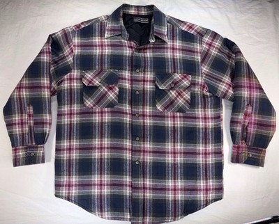 David Taylor Button Up Shirt Men Large Red Black Plaid Long Sleeve Quilted Lined