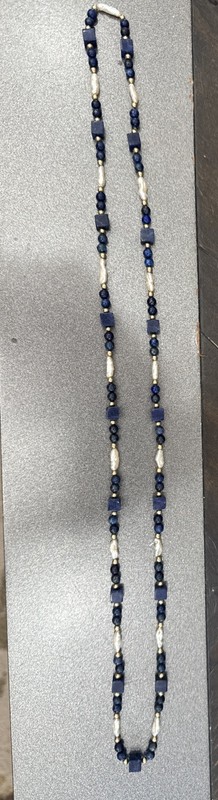 Vintage  Lapis & Fresh Water Pearl Necklace 28”