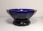 Vintage MOSER Heavy Crystal Glass Bowl Cobalt Blue 12 Panneled 9.5" W Heavy