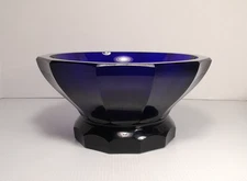 Vintage MOSER Heavy Crystal Glass Bowl Cobalt Blue 12 Panneled 9.5" W Heavy
