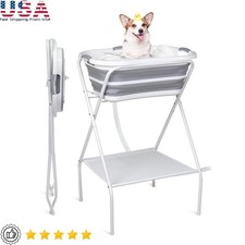 2-in-1 Portable Dog Bathtub Folding Washing Station W/ Safety Collar Drain Hose