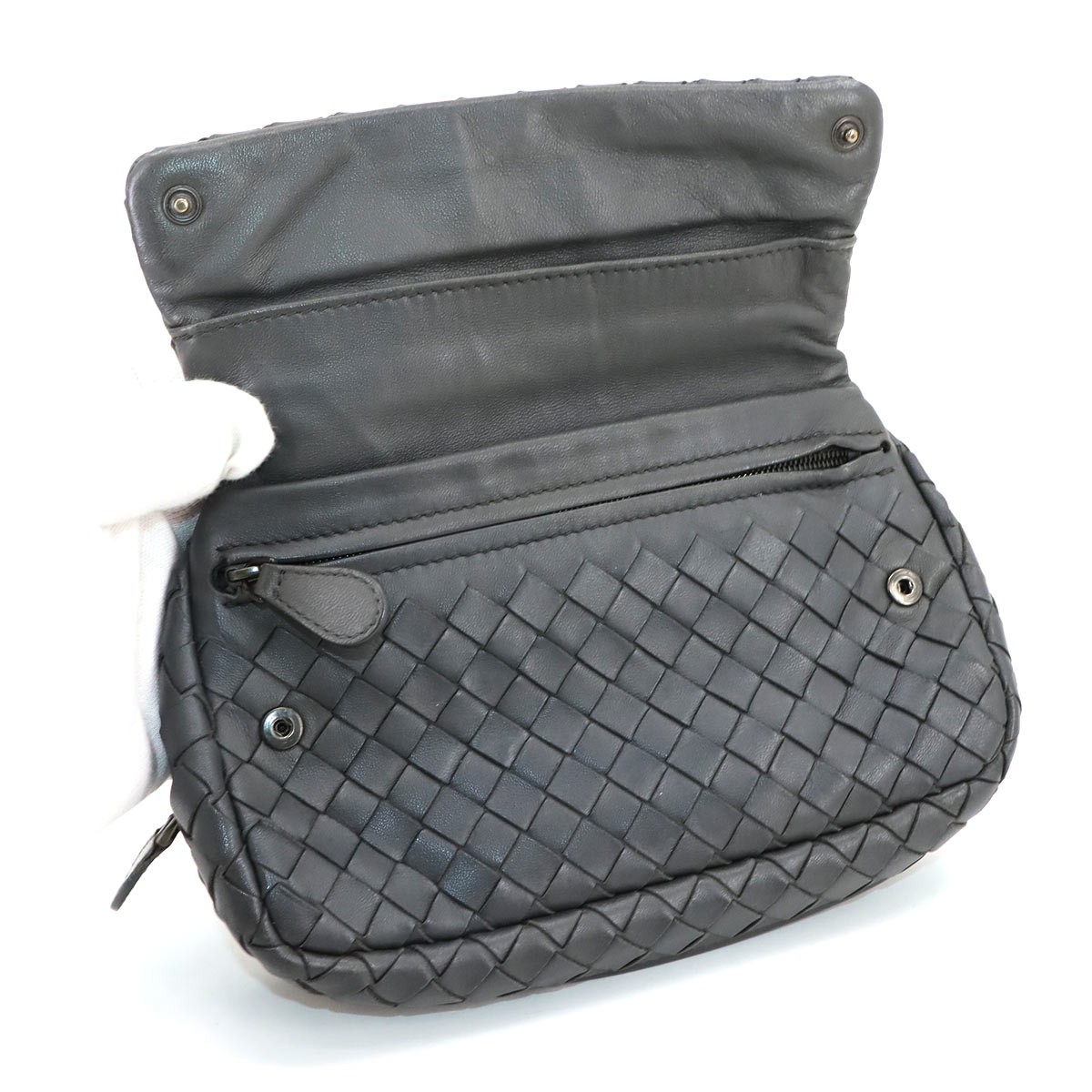 BOTTEGA VENETA Intrecciato Chain Shoulder Bag Leather Gray Purse 90300630 thumbnail 6