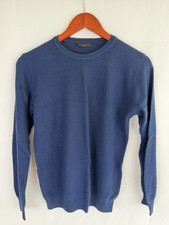 Men  s Navy Blue Textured Knit Sweater Crew Neck Size S Casual Pullover