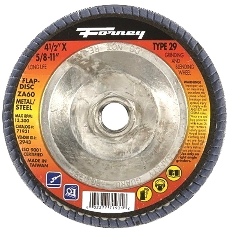 Forney 71931 Flap Disc, Type 29 Blue Zirconia with 5/8-Inch-11 Threaded