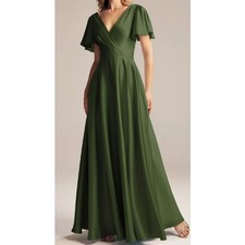 AW BRIDAL 6 S dark olive green satin bridesmaid formal party maxi dress NEW b87