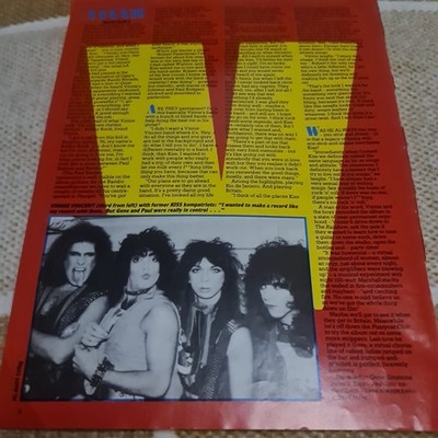 Vintage KISS VINNIE VINCENT ERIC CARR STANLEY A4 POSTER KERRANG MAGAZINE CLIPPIN