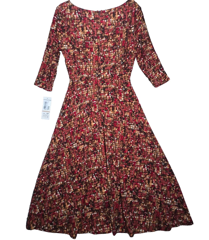 Maxi Vestido Vintage Positive Attitude Petite 12p Otoño Marrón Calce Acampanado Babydoll Foto 2 de 4