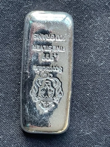 100 Gram Cast Silver Bar by Scottsdale Mint .999 Silver Bullion - 100g  3.21oz