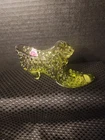Vintage Fenton Hobnail Cat Head Buckle Olive Green Glass Slipper Shoe Old Used