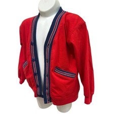 Vtg 80  s Kids Jon Weston Red/Blue Preppy Varsity Collegiate cardigan Childs 7/8