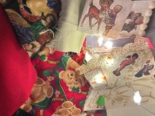 Lot 100+ps VTG Christmas Holiday Crochet Cotton Lace Stamp Led Light Junk Scrap