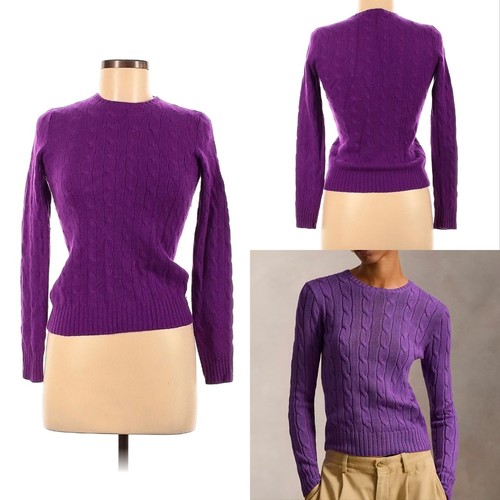 Ralph Lauren Black Label, Maglione Vintage RALPH LAUREN Black Label 100% Cashmere Viola Maglia Cavo Taglia S