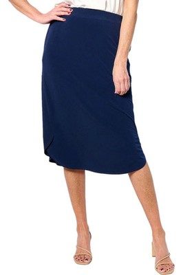 Susan Graver Modern Essentials Liquid Knit Curve Hem Skirt Navy