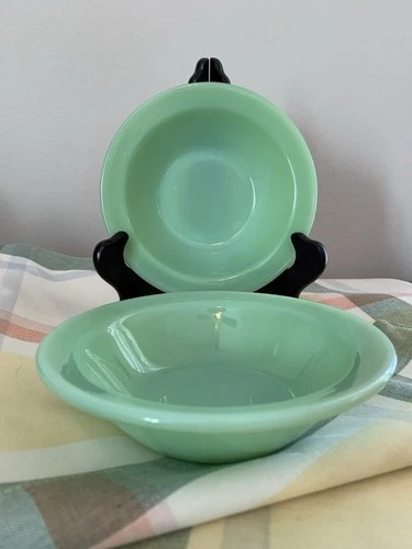 2/ VTG FIRE KING 🔥JADEITE FLANGED RIM CEREAL BOWL OVEN GLASS HTF