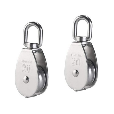 YAMASO,2Pcs 304 Stainless Steel M20 Silver Single Pulley Block Wire Rope Hang...