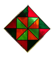 Stained Glass Suncatcher Small Panel, Green Orange Red Geometric - 2 Available