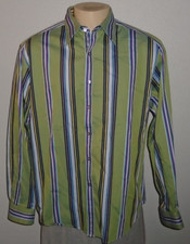 Robert Graham Green Long Sleeve Striped Flip Cuffs Button-Front Shirt Men XL