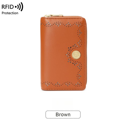 Ladies RFID Blocking Zipper Leather Medium&Long Flower Wallet Cash Card Holder - Picture 8 of 29