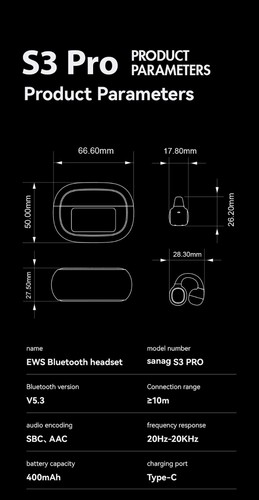 Écouteur Bluetooth à écran intelligent Sanag S3 Pro AI 360 écouteur stéréo OWS casque - Photo 11 sur 27