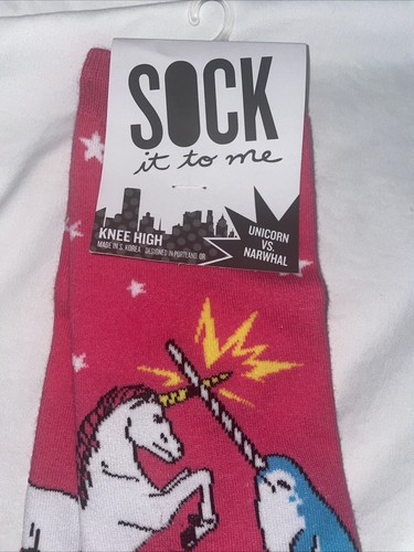 NWT! Sock It to Me Pair of Knee High Socks Unicorn vs Narwhal - Picture 2 of 16