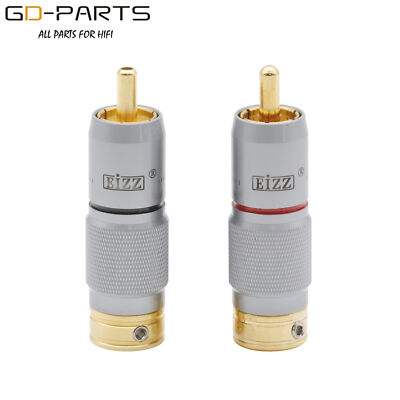 EIZZ Male RCA Plug Connector 24K Gold Plated Tellurium Copper PTFE Insulator 4PC