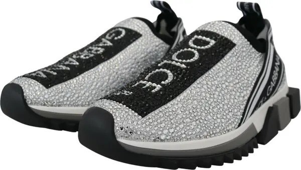 DOLCE & GABBANA Silver Rhinestones Sorrento Sneakers Shoes EU37