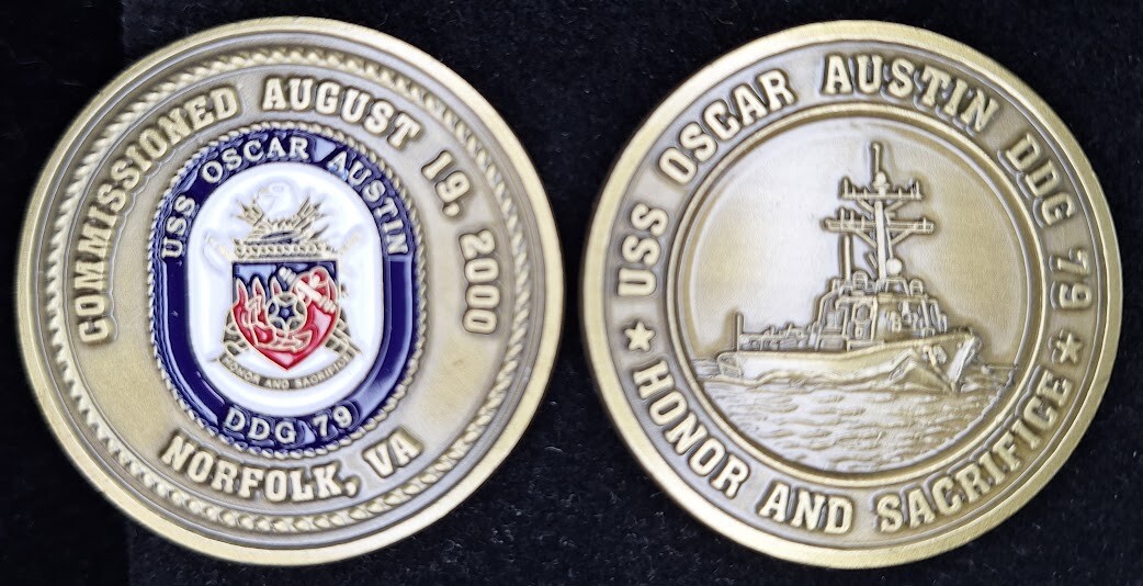 USS Oscar Austin DDG-79 Navy Challenge Coin - Honor and Sacrifice